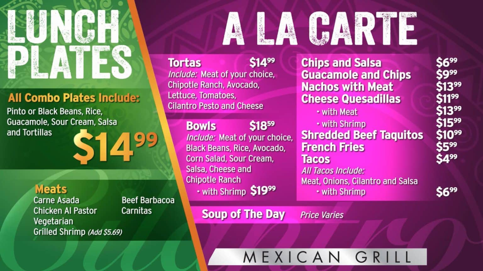 Lunch + A La Carte Menu Best Fresh Mex Near Me Cilantro Mexican